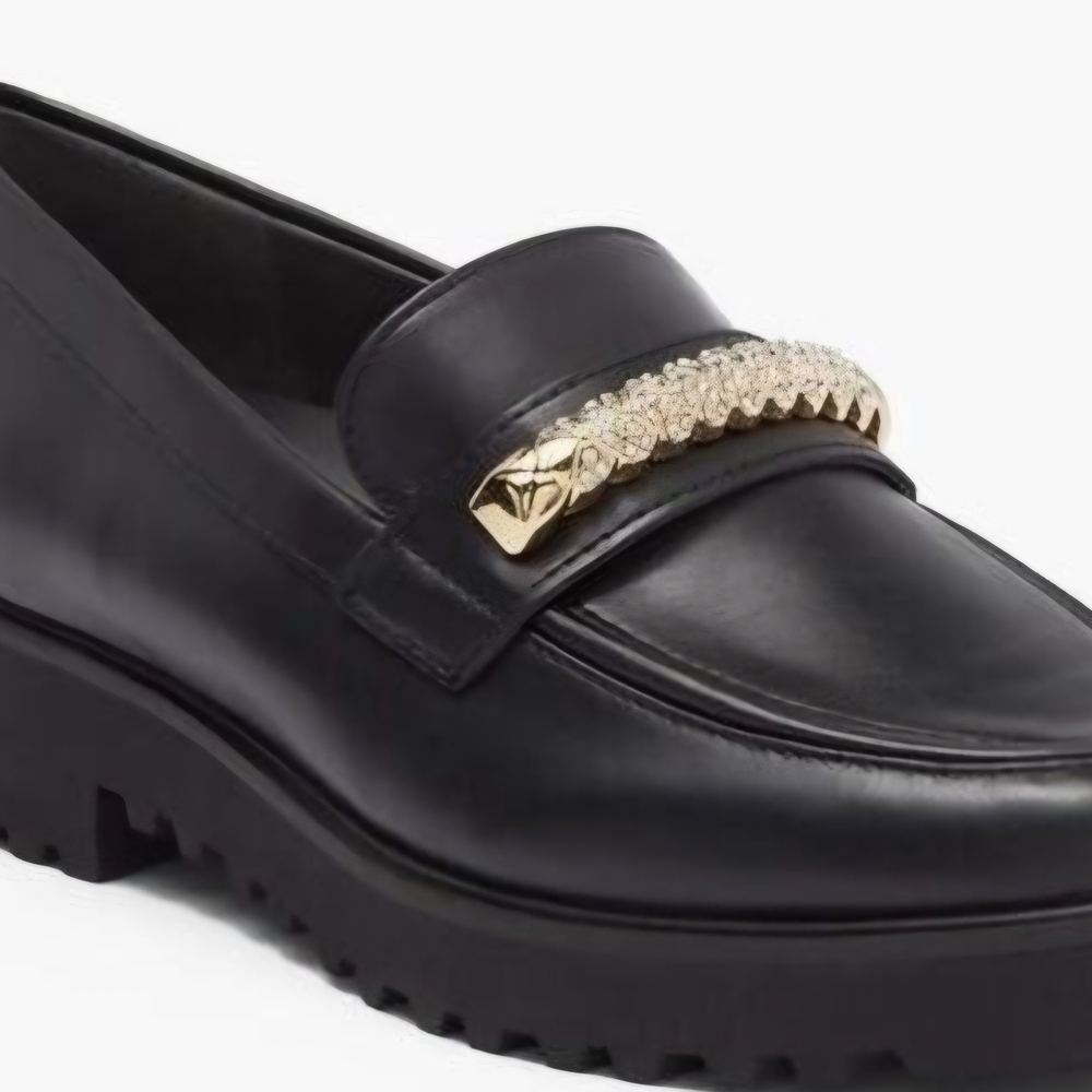 Franco Sarto Black Loafers with Gold Detail